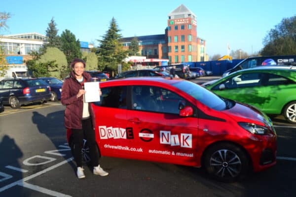 Automatic Driving Lessons Palmers Green. Zara passed her driving test first time with Drive with Nik.