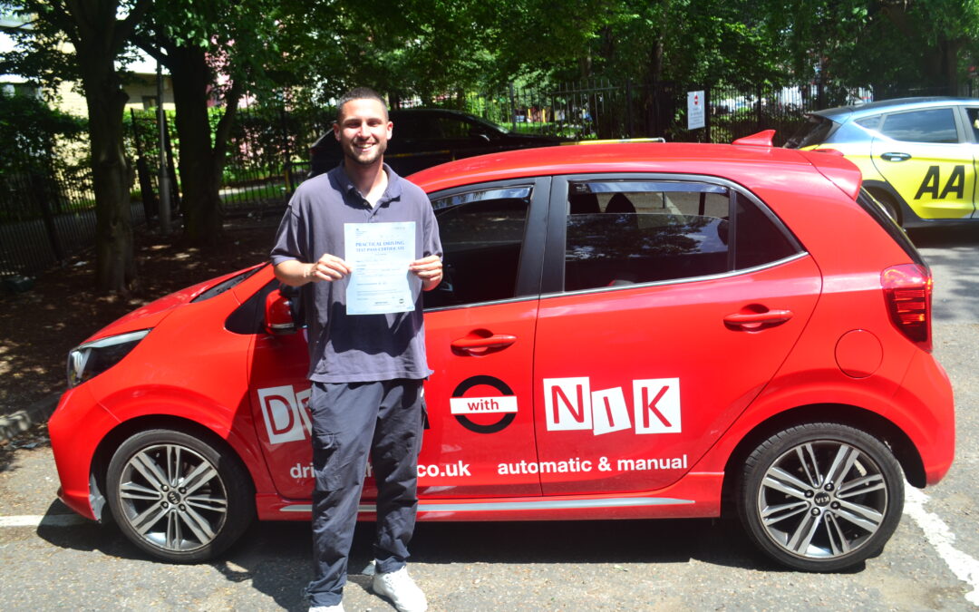 Driving Lessons North London. Dom passed his practical driving test on the first attempt with Drive with Nik.